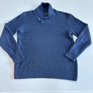 GAP‎ Wool Blend Shawl Collar Sweater Mens XL Blue Preppy Academia Textured Knit